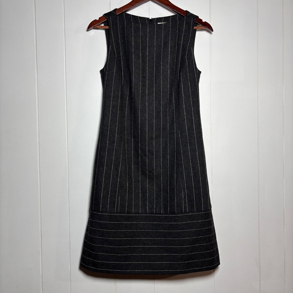 Charles Nolan New York Grey Pinstripe Wool Blend Sleeveless Pleated Dress Size 4